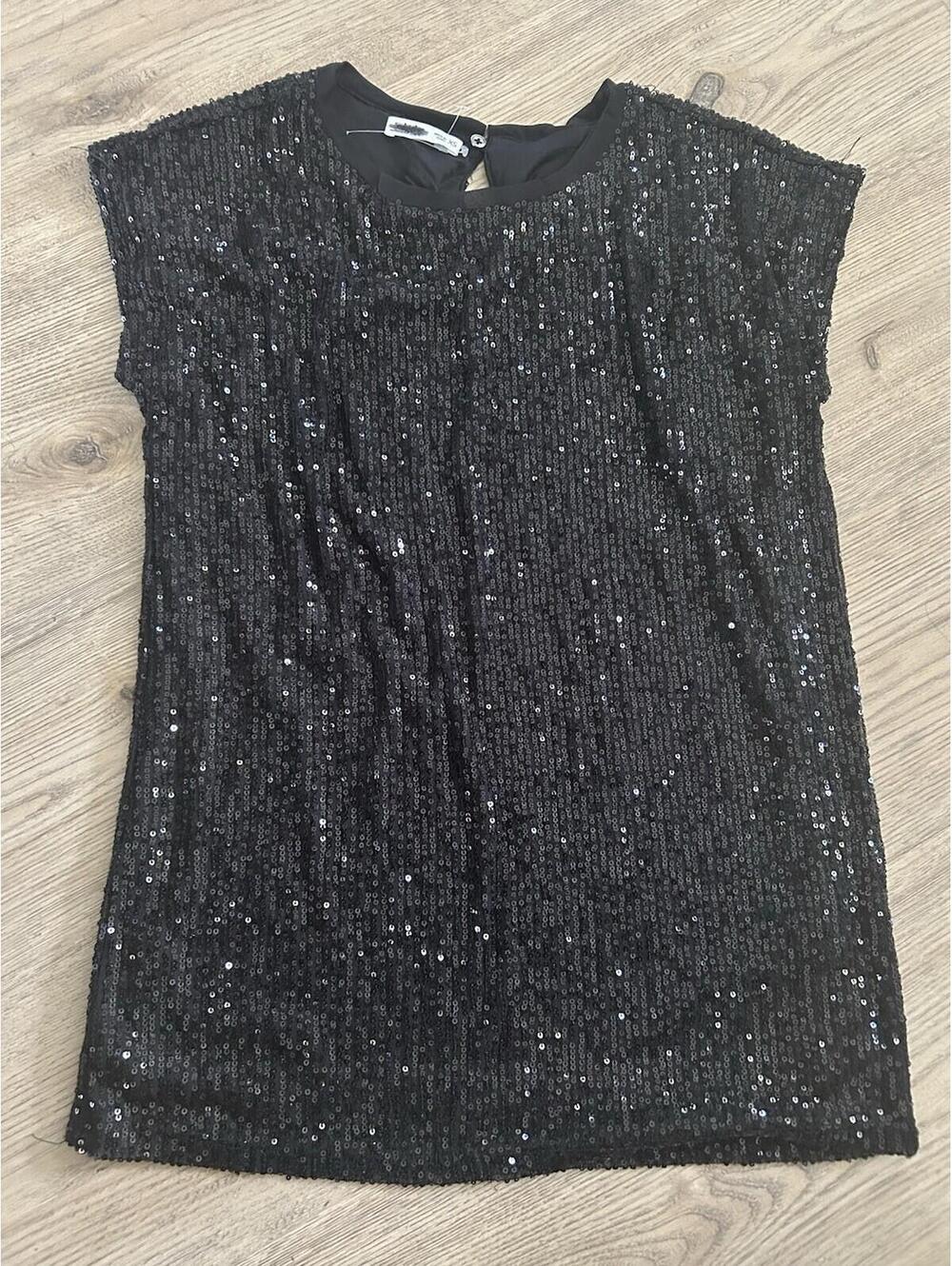 Edgely Women's Cap Sleeve Round Neck Black Sequined Lined Formal Top Black Sz XS
